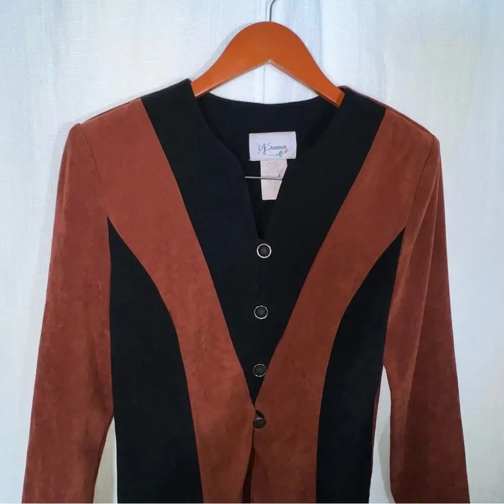 Vintage DJ Summers 90s Mod Retro‎ Faux Suede Button Front Blazer Size 10P